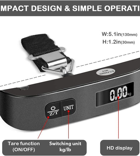 Luggage Scale, Portable Digital Hanging Baggage Scale for Travel, Suitcase Weight Scale with Rubber Paint, 110 Pounds, Battery Included