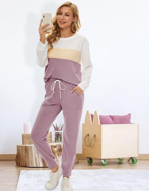 Load image into Gallery viewer, Two Piece Outfits for Women,Long Sleeve Crewneck Pullover Tops and Pants Sweatsuits Lounge Set with Pockets

