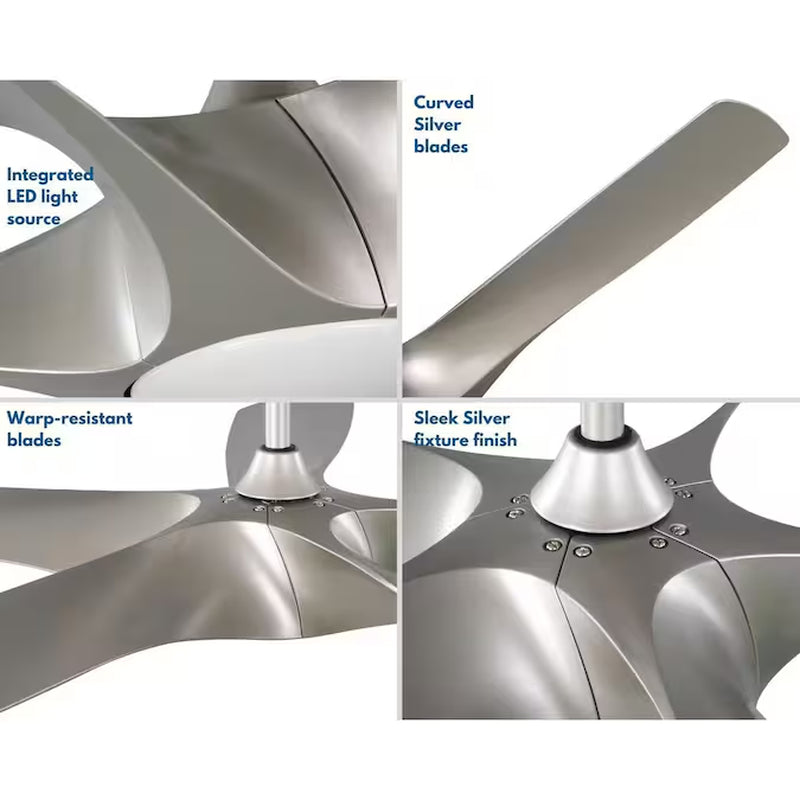 Vernal 60-In Painted Nickel with Painted Nickel Blades LED Covered Outdoor Smart Propeller Ceiling Fan with Light and Remote Control Included 5 -Blade