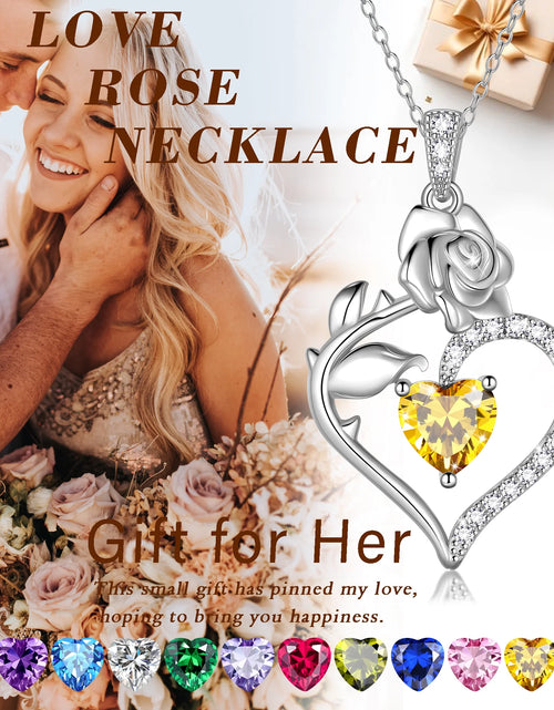 Load image into Gallery viewer, 925 Sterling Silver Birthstone Necklace Rose Flower Heart Pendant Jewelry Christmas Valentines Mother'S Day Gifts for Women Mom Wife/Lover
