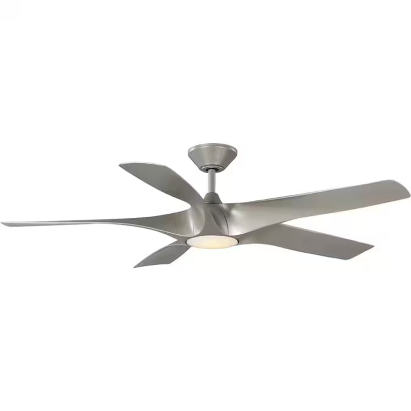 Vernal 60-In Painted Nickel with Painted Nickel Blades LED Covered Outdoor Smart Propeller Ceiling Fan with Light and Remote Control Included 5 -Blade
