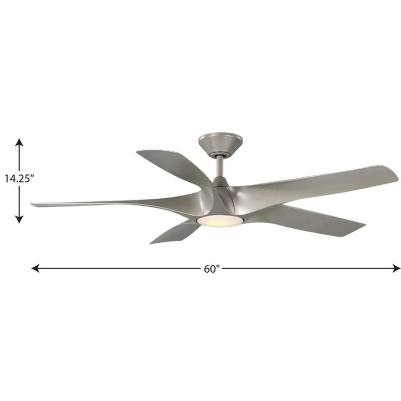 Vernal 60-In Painted Nickel with Painted Nickel Blades LED Covered Outdoor Smart Propeller Ceiling Fan with Light and Remote Control Included 5 -Blade