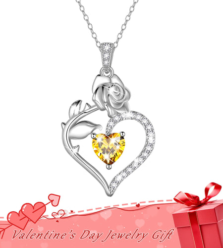 925 Sterling Silver Birthstone Necklace Rose Flower Heart Pendant Jewelry Christmas Valentines Mother'S Day Gifts for Women Mom Wife/Lover