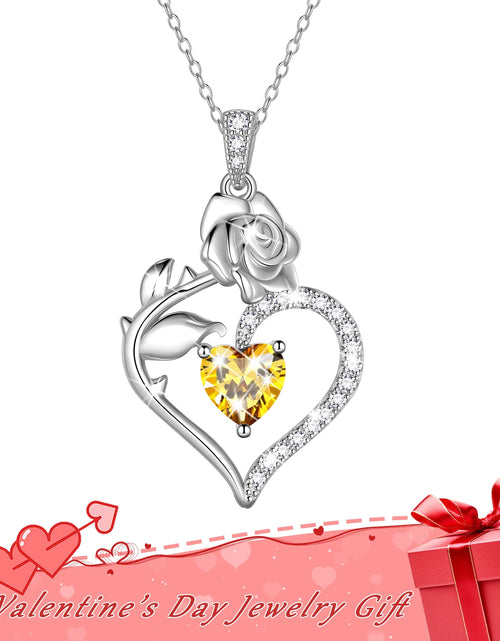 Load image into Gallery viewer, 925 Sterling Silver Birthstone Necklace Rose Flower Heart Pendant Jewelry Christmas Valentines Mother'S Day Gifts for Women Mom Wife/Lover
